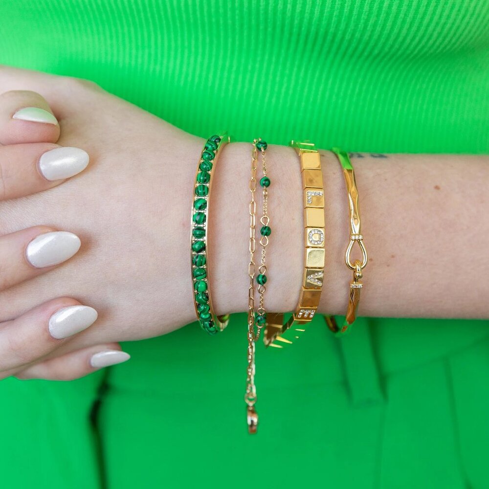 NWT Alex & Ani Emerald Gemstone Hinge Bangle, Reconstituted Malachite - Picture 2 of 2